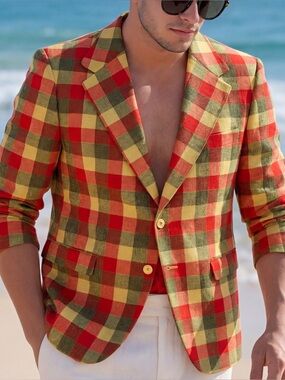 Vintage 70’s Cove Palm Beach 100% Cashmere Plaid Blazer Novelty Lining Size 40S